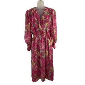 Vintage Anne Crimmins for UMI Collections Dress Womens 14 Pink‎ Floral Silk 80s